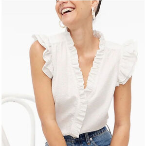 J.Crew Women's White Flutter Sleeveless Ruffled Blouse, XXS